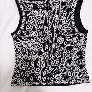 Black and White Embroidered Floral Tank Top